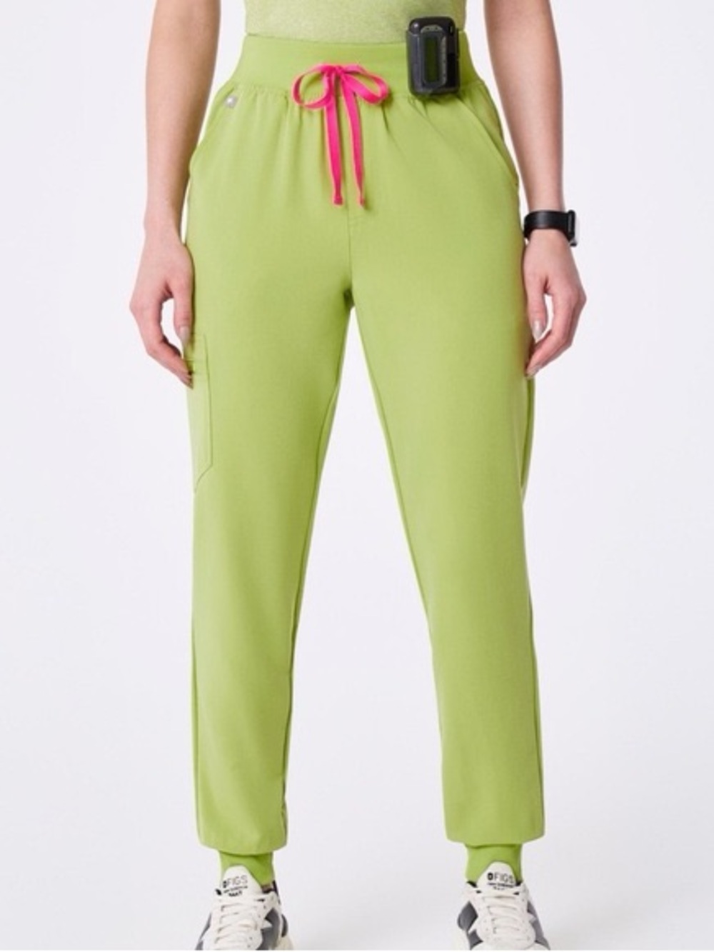 Figs Matcha Uman Relaxed Jogger Scrub Pants with Pink Drawstring